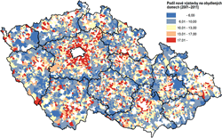 Podíl nové výstavby realizované v období 2001–2011 ve venkovských obcích