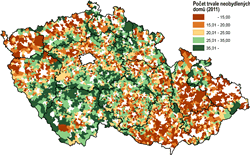Podíl trvale neobydlených domů ve venkovských obcích v roce 2011
