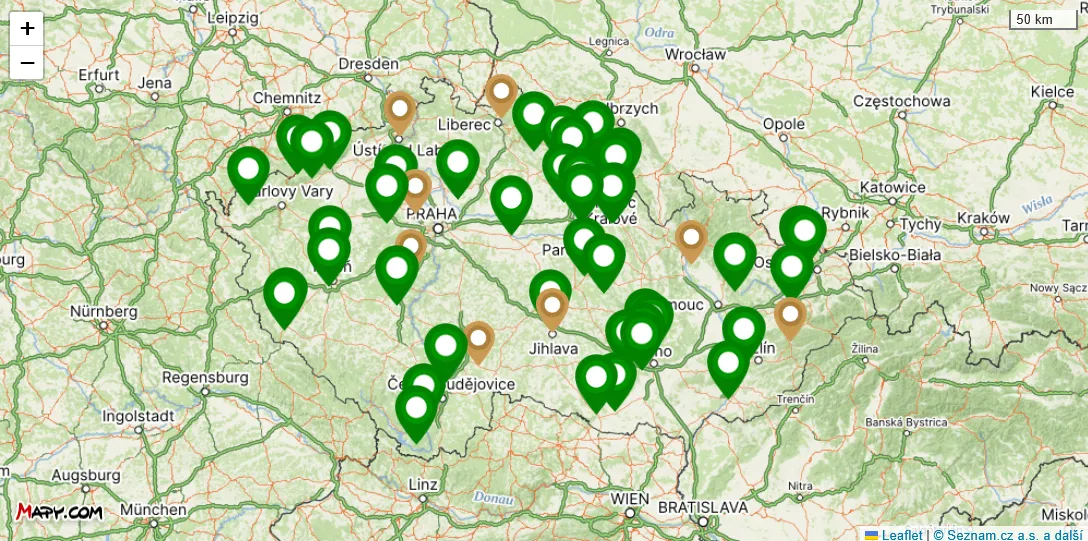 Mapa realizovaných stezek Mapa realizovaných stezek